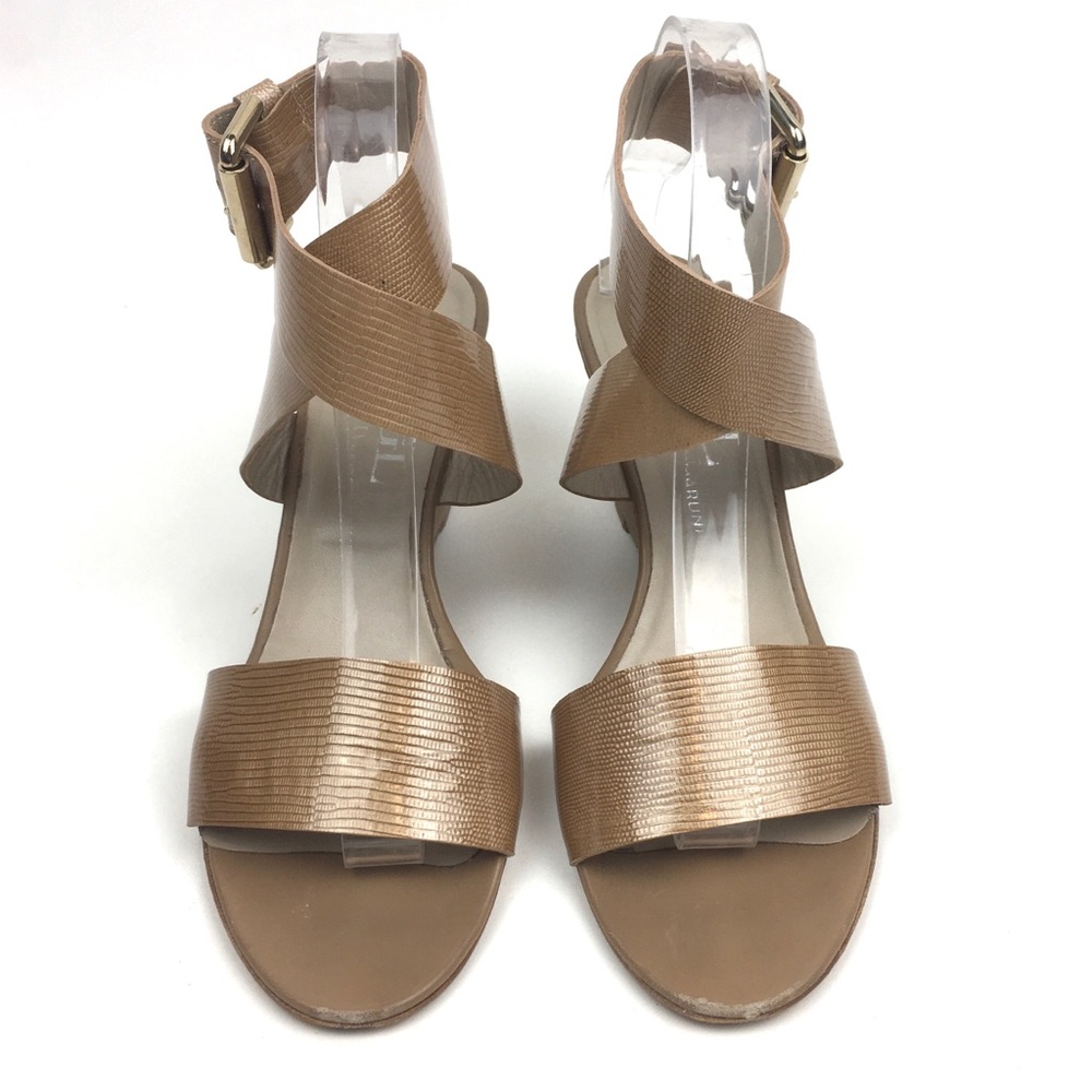 AGL wedge sandal ankle wrap heel tan snake leather - Picture 3 of 8